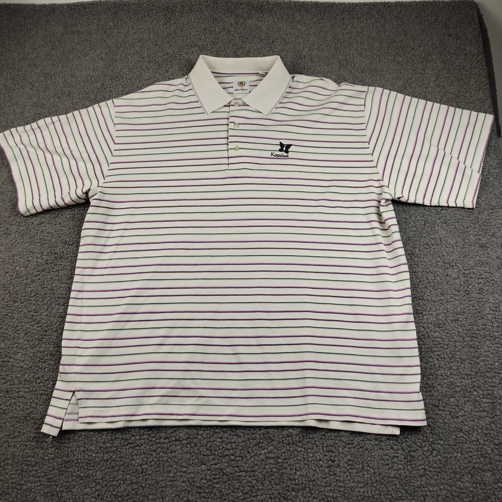 Ben Hogan Polo Shirt Mens Large Kapalua Golf White Striped Short Sleeve EUC